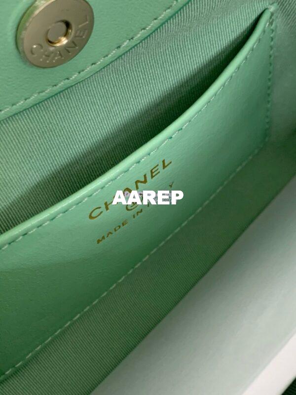 Replica Chanel 24C 31 Mini Shopping Bag Chain Clutch Shiny Lambskin & Gold-Tone Metal AS3656 Light Green 8
