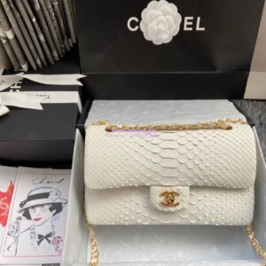 Replica Chanel Python Leather CF Classic Flap Bag White 09