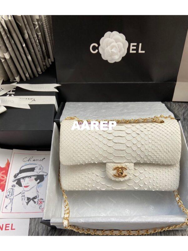 Replica Chanel Python Leather CF Classic Flap Bag White 09 3