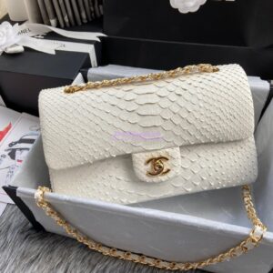 Replica Chanel Python Leather CF Classic Flap Bag White 09 2