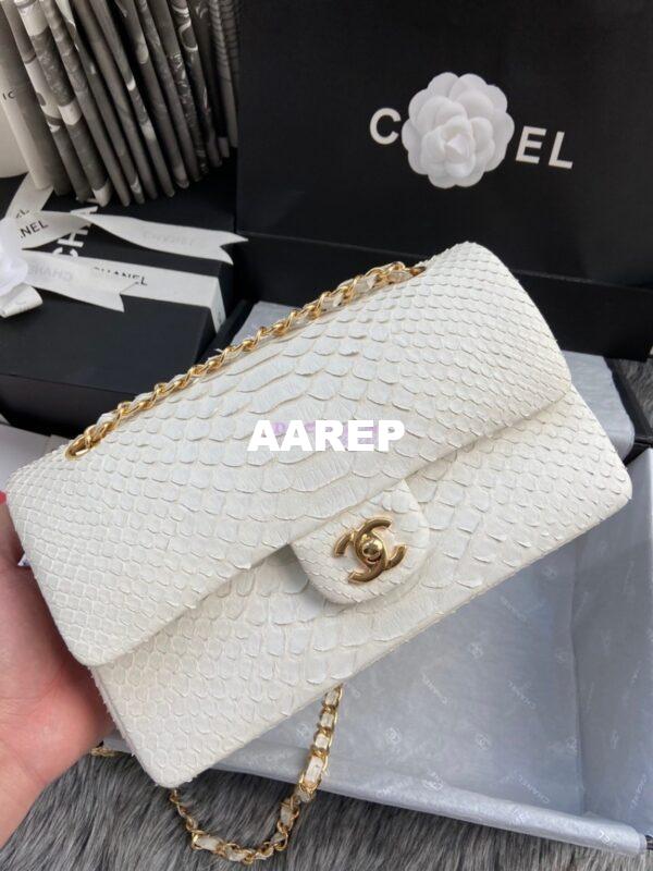 Replica Chanel Python Leather CF Classic Flap Bag White 09 5