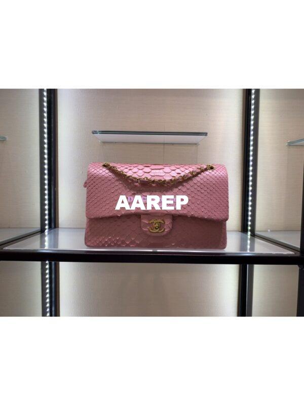 Replica Chanel Python Leather CF Classic Flap Bag Pearl Pink 08 3