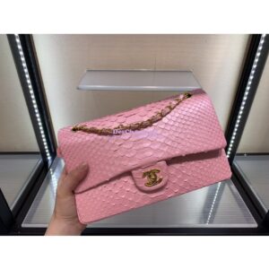 Replica Chanel Python Leather CF Classic Flap Bag Pearl Pink 08 2