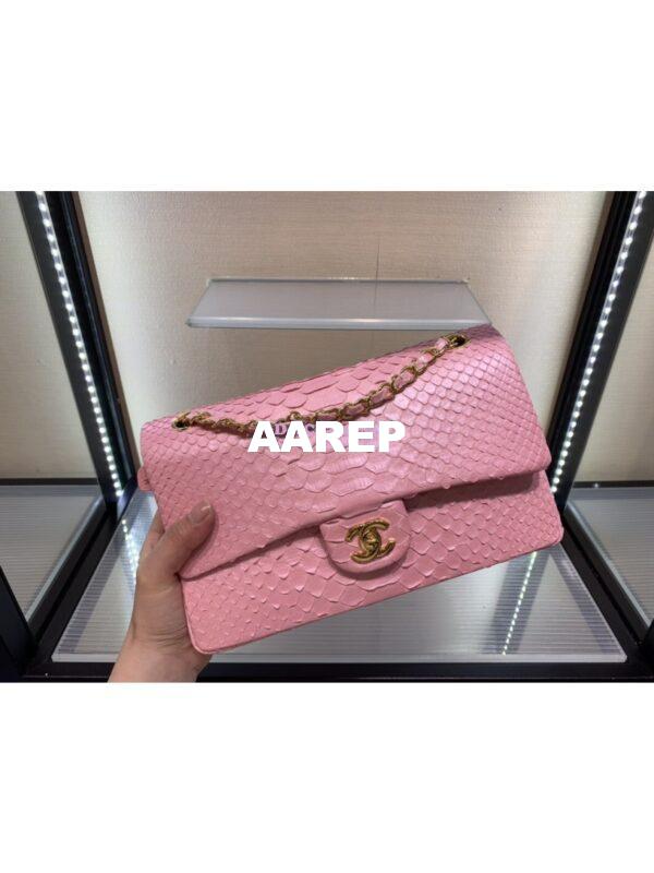 Replica Chanel Python Leather CF Classic Flap Bag Pearl Pink 08 4