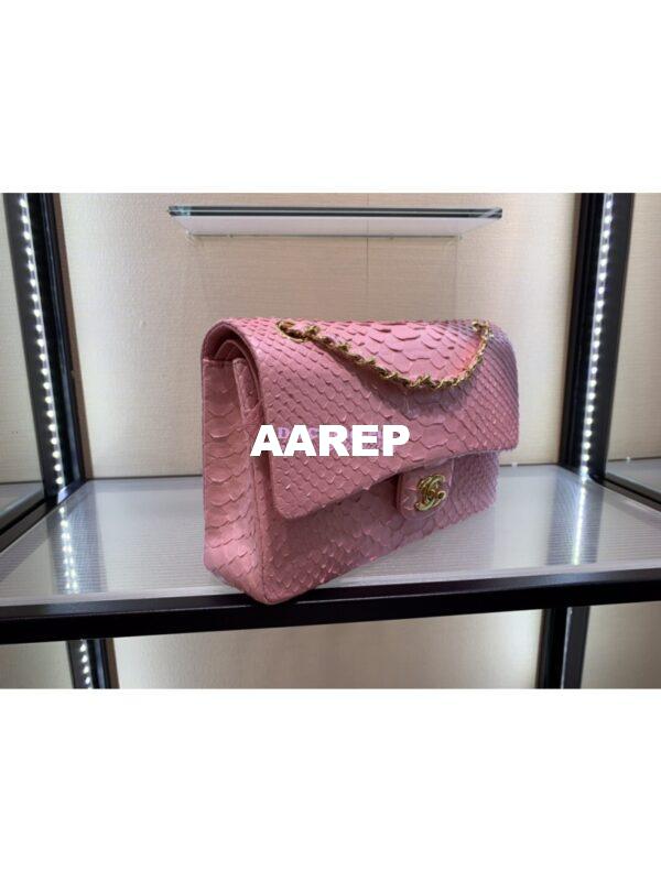 Replica Chanel Python Leather CF Classic Flap Bag Pearl Pink 08 8