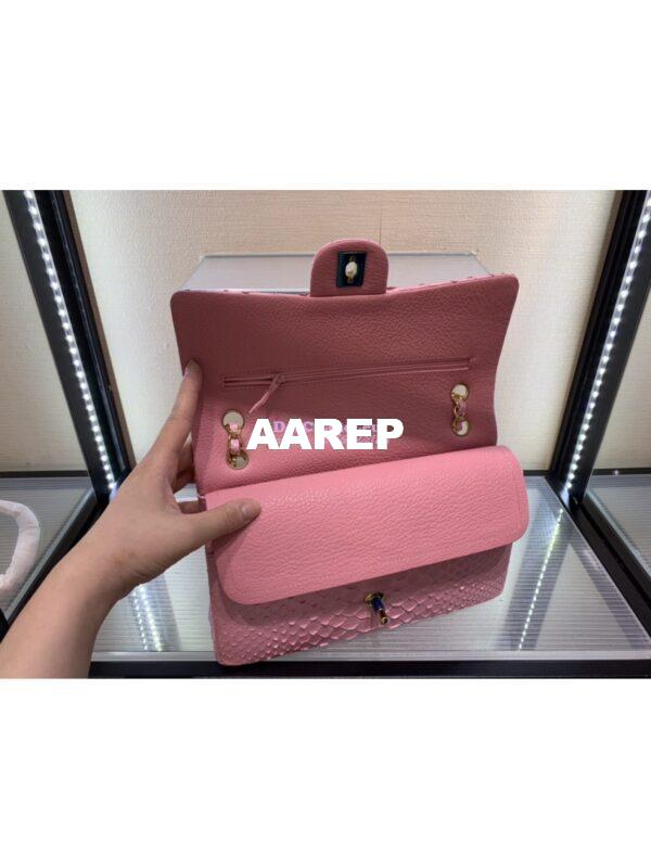 Replica Chanel Python Leather CF Classic Flap Bag Pearl Pink 08 10