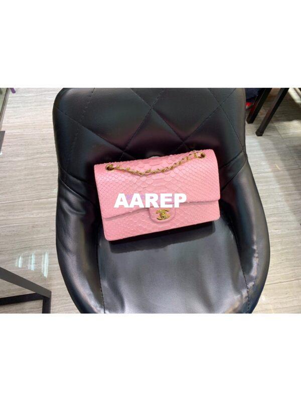 Replica Chanel Python Leather CF Classic Flap Bag Pearl Pink 08 11