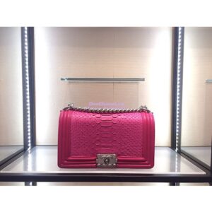 Replica Chanel Python Boy Flap Bag in Matte Hardware Coral Pink