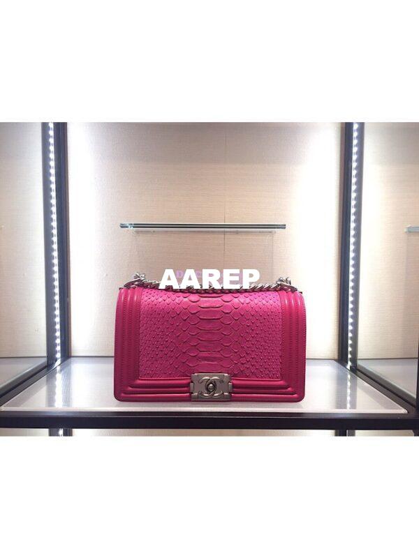 Replica Chanel Python Boy Flap Bag in Matte Hardware Coral Pink 3