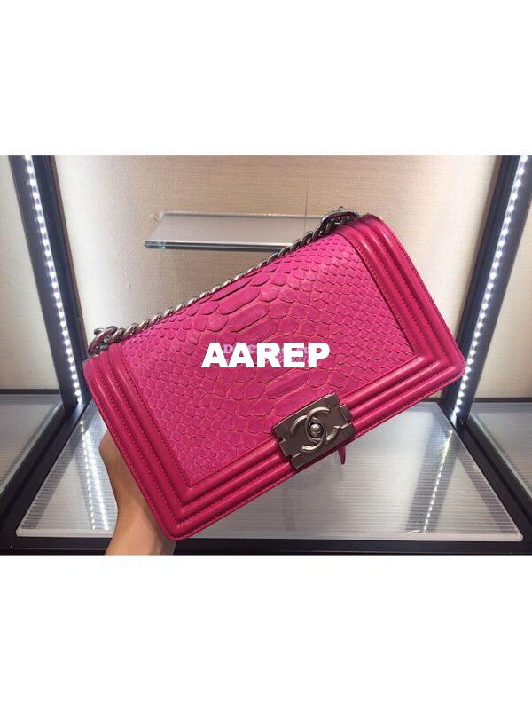 Replica Chanel Python Boy Flap Bag in Matte Hardware Coral Pink 4