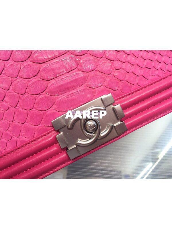 Replica Chanel Python Boy Flap Bag in Matte Hardware Coral Pink 5