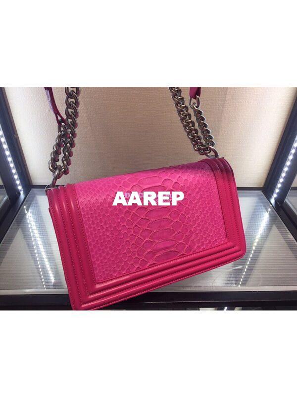 Replica Chanel Python Boy Flap Bag in Matte Hardware Coral Pink 8