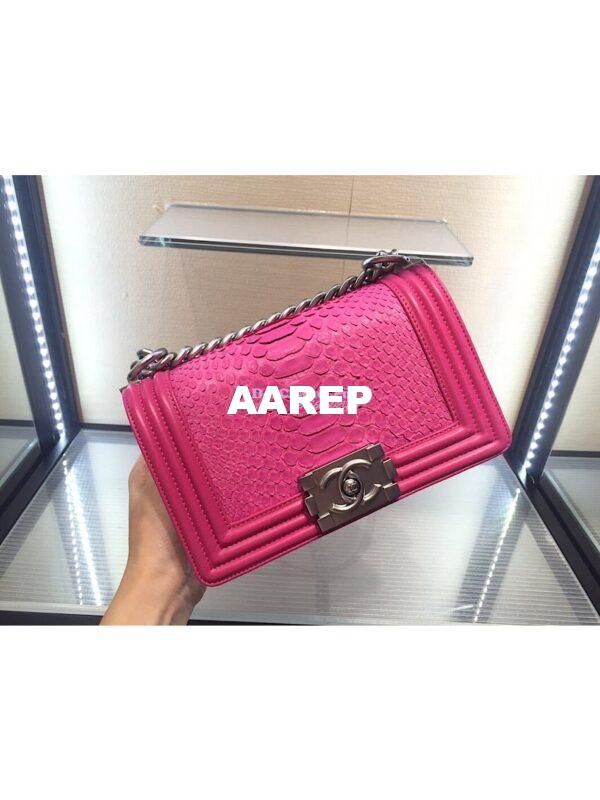 Replica Chanel Python Boy Flap Bag in Matte Hardware Coral Pink 13