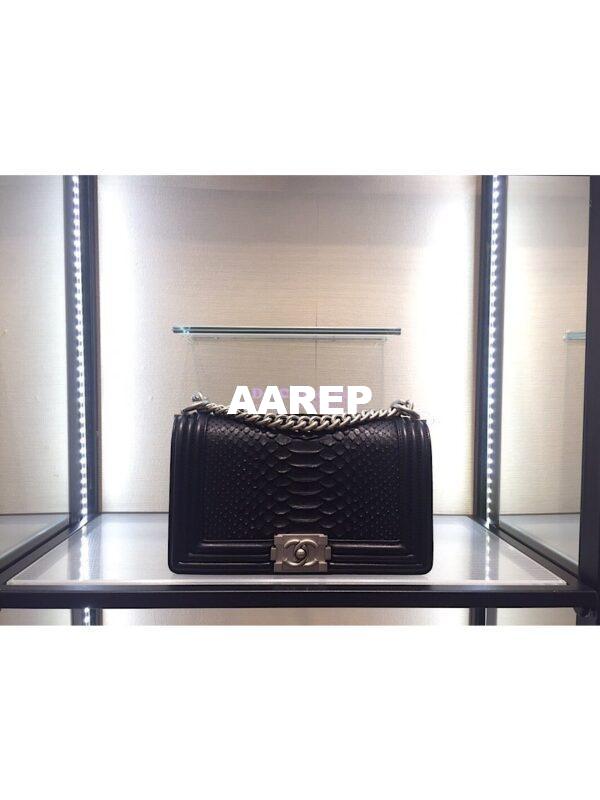 Replica Chanel Python Boy Flap Bag in Matte Hardware Black