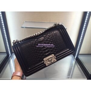 Replica Chanel Python Boy Flap Bag in Matte Hardware Black 2