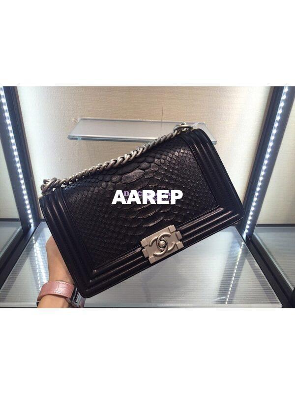 Replica Chanel Python Boy Flap Bag in Matte Hardware Black 2