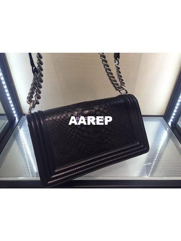 Replica Chanel Python Boy Flap Bag in Matte Hardware Black 6