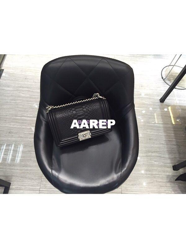 Replica Chanel Python Boy Flap Bag in Matte Hardware Black 9