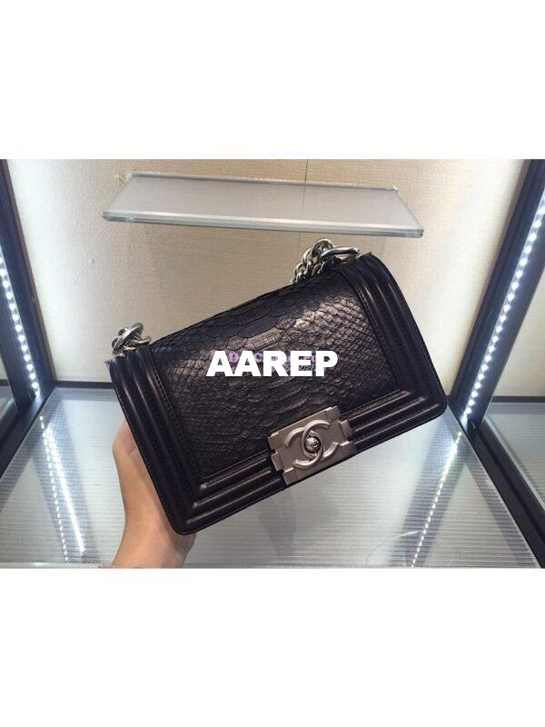 Replica Chanel Python Boy Flap Bag in Matte Hardware Black 11