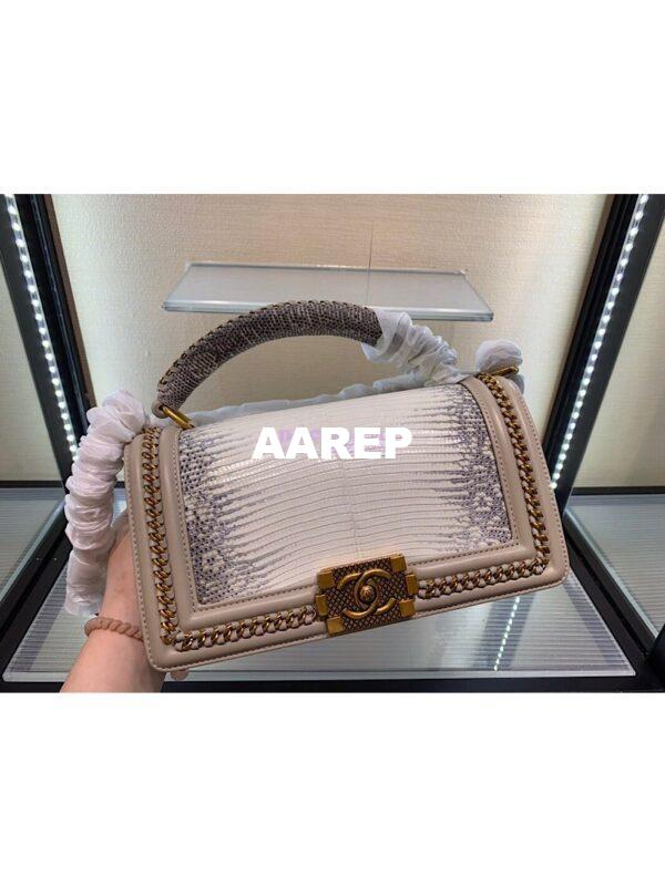 Replica Chanel Lizard Leather Boy Bag with Lizard Handle 002 5