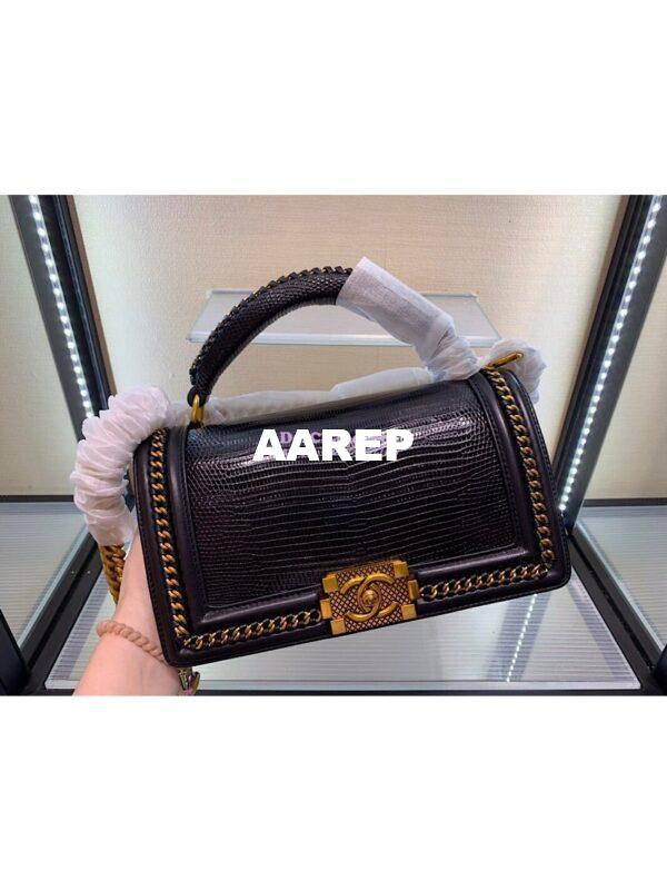Replica Chanel Lizard Leather Boy Bag with Lizard Handle 001 11