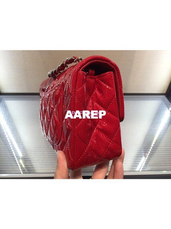 Replica Chanel Quilted Small Classic Flap Bag 20cm Patent Calfskin Red 5