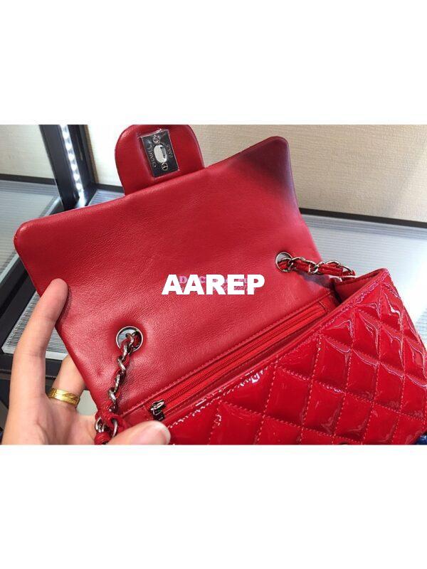 Replica Chanel Quilted Small Classic Flap Bag 20cm Patent Calfskin Red 8