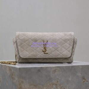 Replica YSL Saint Laurent Gaby Chain Phone Holder In Quilted Suede 7540511