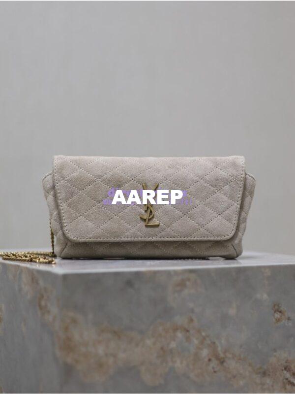 Replica YSL Saint Laurent Gaby Chain Phone Holder In Quilted Suede 7540511