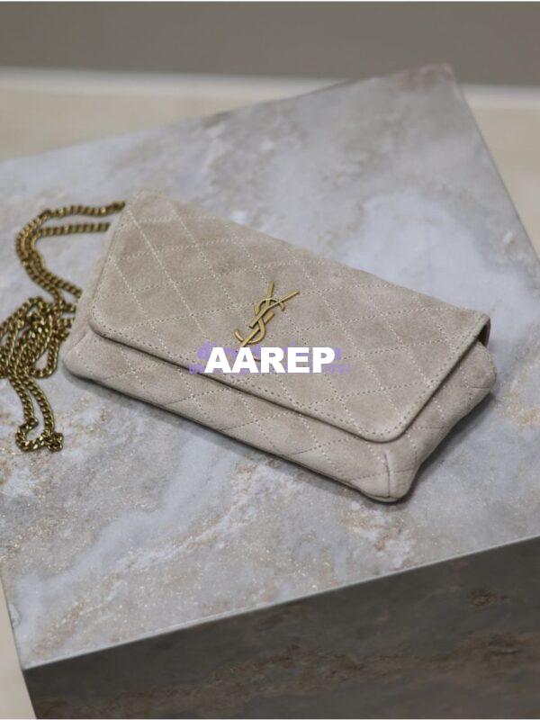 Replica YSL Saint Laurent Gaby Chain Phone Holder In Quilted Suede 7540511 2