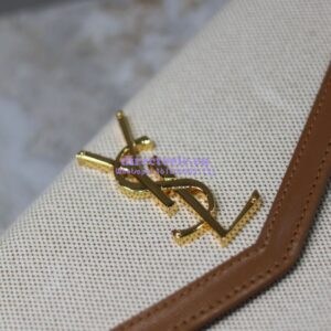 Replica Saint Laurent YSL Uptown Pouch in Canvas and Smooth Leather – Beige 2