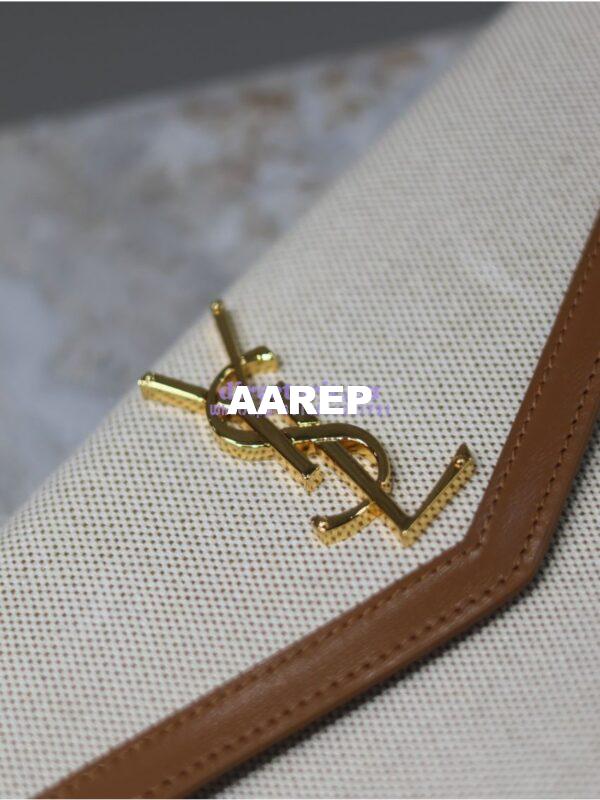 Replica Saint Laurent YSL Uptown Pouch in Canvas and Smooth Leather – Beige 4