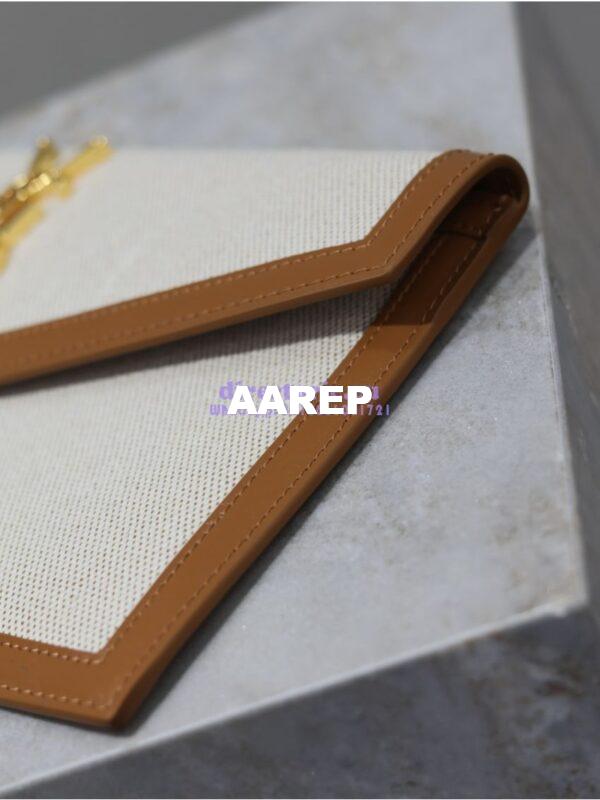Replica Saint Laurent YSL Uptown Pouch in Canvas and Smooth Leather – Beige 11