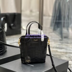 Replica Saint Laurent YSL Mini Toy Shopping Saint Laurent in Crocodile-Embossed Leather – Black