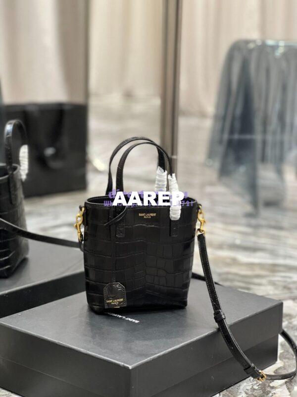 Replica Saint Laurent YSL Mini Toy Shopping Saint Laurent in Crocodile-Embossed Leather – Black 3