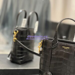 Replica Saint Laurent YSL Mini Toy Shopping Saint Laurent in Crocodile-Embossed Leather – Black 2