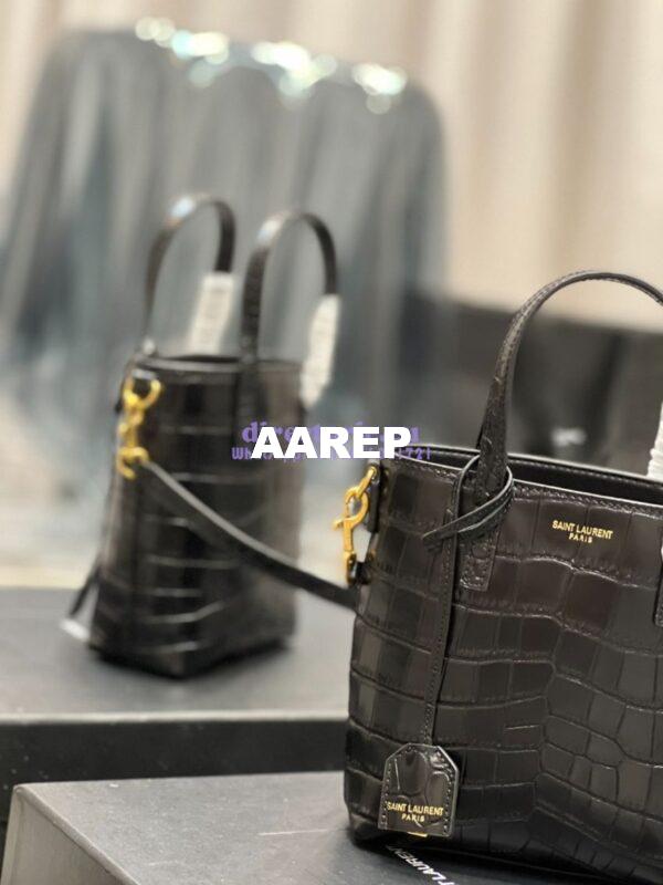 Replica Saint Laurent YSL Mini Toy Shopping Saint Laurent in Crocodile-Embossed Leather – Black 4