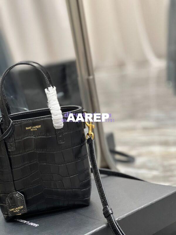 Replica Saint Laurent YSL Mini Toy Shopping Saint Laurent in Crocodile-Embossed Leather – Black 5