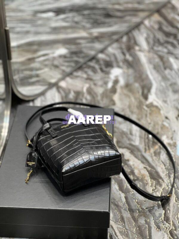Replica Saint Laurent YSL Mini Toy Shopping Saint Laurent in Crocodile-Embossed Leather – Black 7