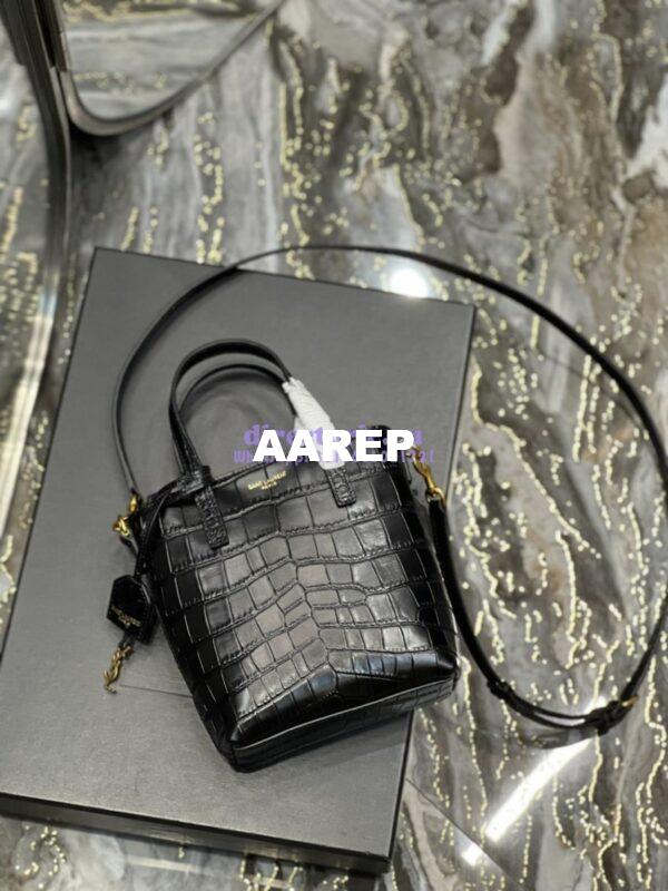 Replica Saint Laurent YSL Mini Toy Shopping Saint Laurent in Crocodile-Embossed Leather – Black 8