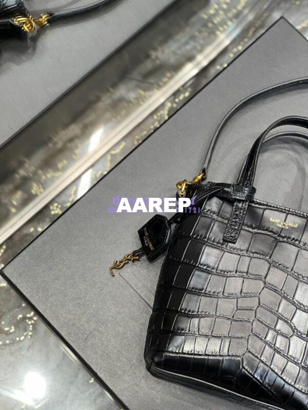 Replica Saint Laurent YSL Mini Toy Shopping Saint Laurent in Crocodile-Embossed Leather – Black 16
