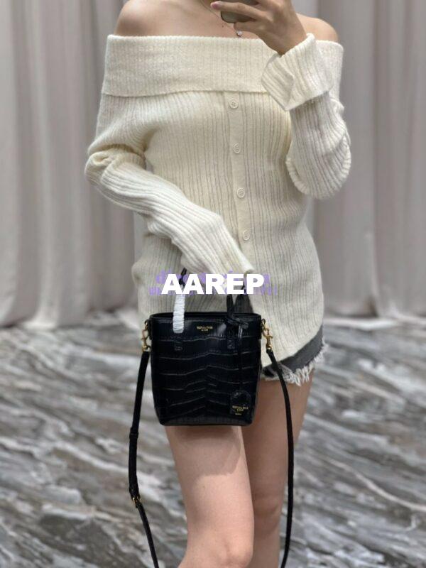 Replica Saint Laurent YSL Mini Toy Shopping Saint Laurent in Crocodile-Embossed Leather – Black 24