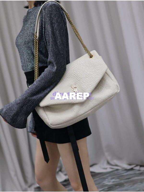 Replica Saint Laurent YSL Large Calypso In Grained Lambskin 777399 white 18