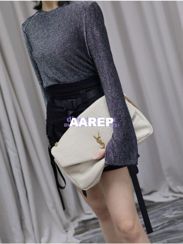 Replica Saint Laurent YSL Large Calypso In Grained Lambskin 777399 white 21