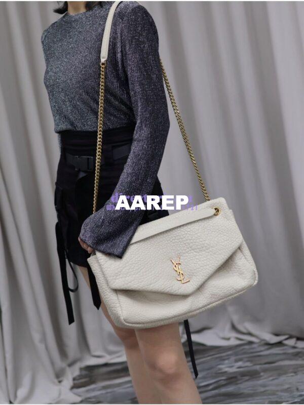 Replica Saint Laurent YSL Large Calypso In Grained Lambskin 777399 white 22