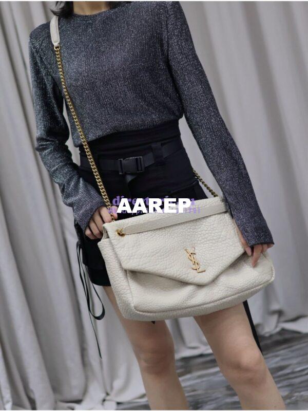 Replica Saint Laurent YSL Large Calypso In Grained Lambskin 777399 white 23