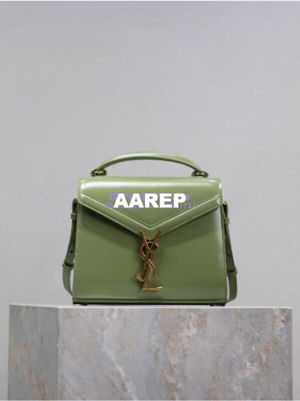 Replica YSL Saint Laurent Cassandra Mini Top Handle Bag In Smooth Shiny Leather 602716 Avocada