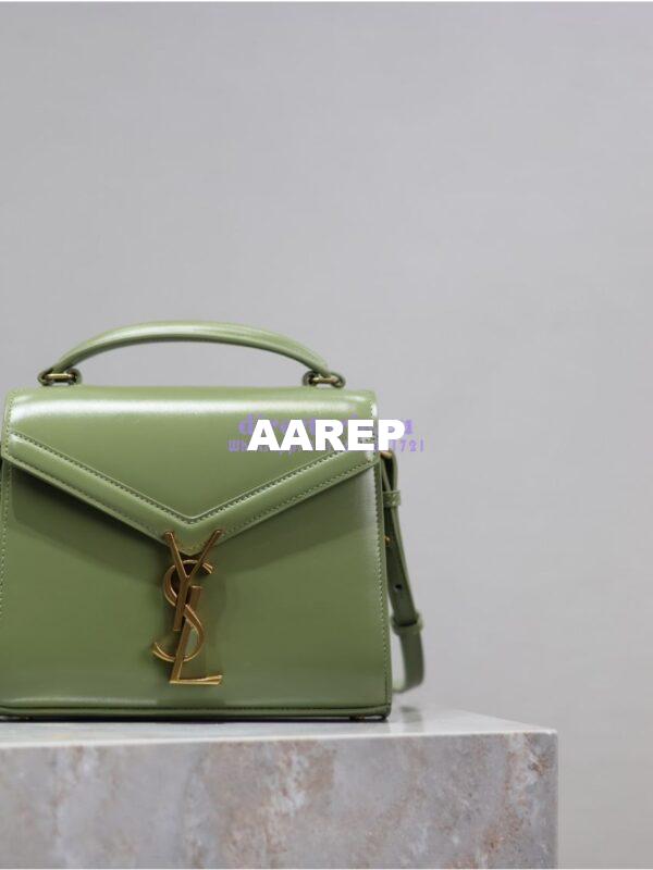 Replica YSL Saint Laurent Cassandra Mini Top Handle Bag In Smooth Shiny Leather 602716 Avocada 3