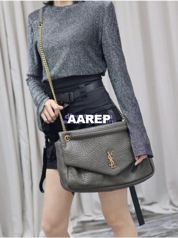 Replica Saint Laurent YSL Large Calypso In Grained Lambskin 777399 dark green 22