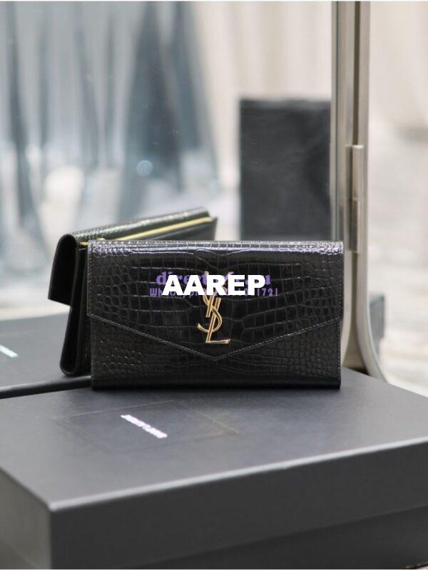 Replica Saint Laurent YSL Uptown Large Wallet in Crocodile-Embossed Shiny Leather black 582124 3